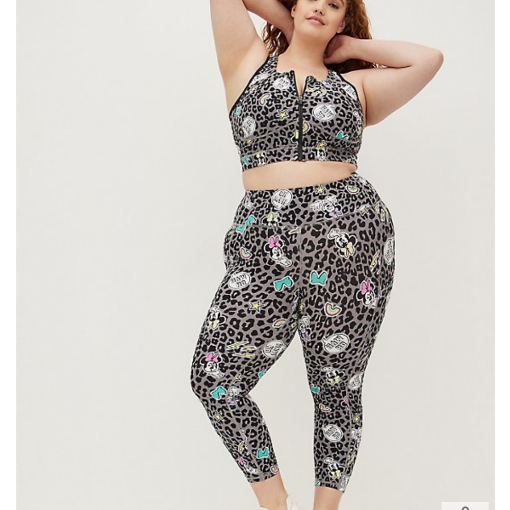 Torrid Disney Minnie Low Impact Performance Core Leopard Grey Active set NWT 1X